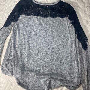 Rewind Brand Sweatshirt, sweater, gray w black lace on top, shoulder, sleeve XL